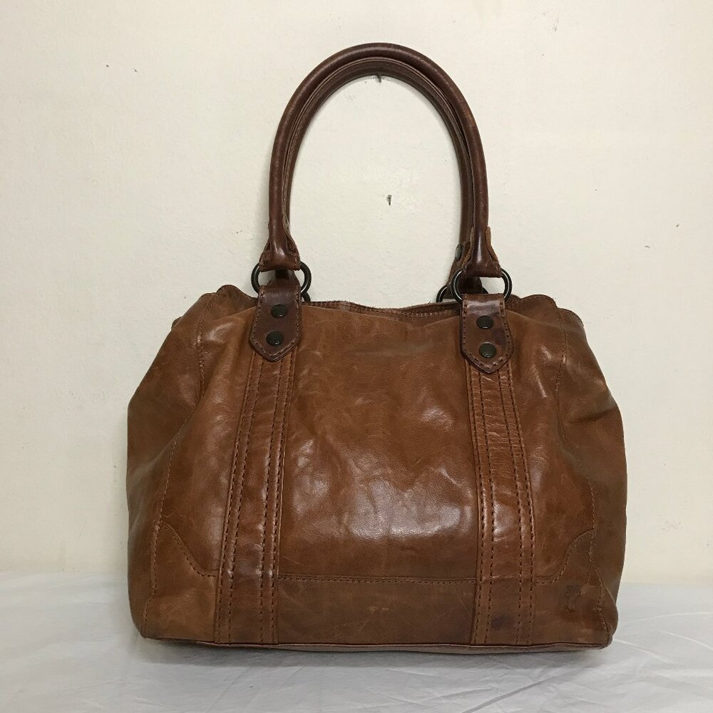 Frye Saddle Brown Natural Leather 12.5" x 10.5" Shoulder Satchel Hand Bag